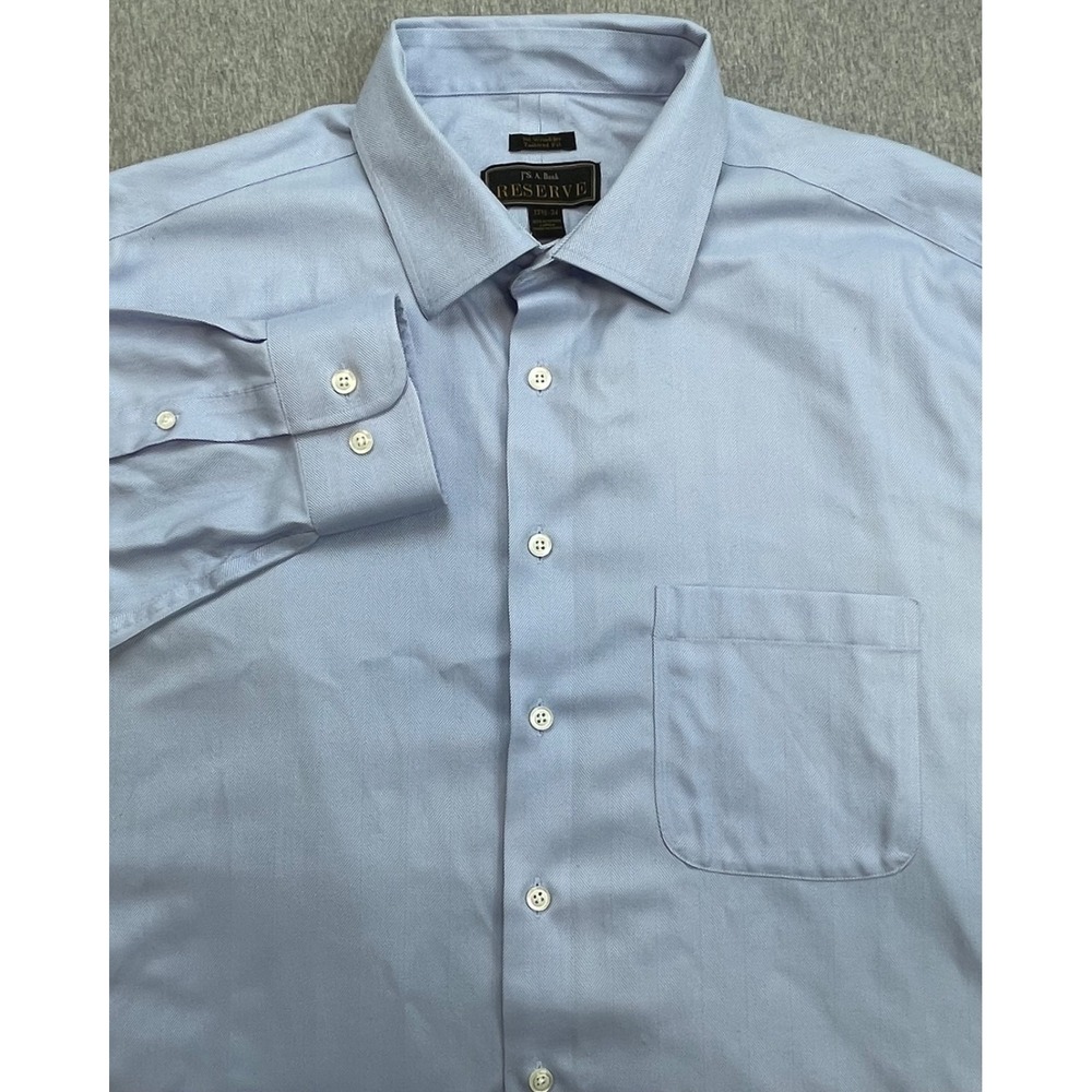 Jos A Bank Shirt Mens 17.5 - 34 Blue Herringbone 100% Cotton Reserve Button Up